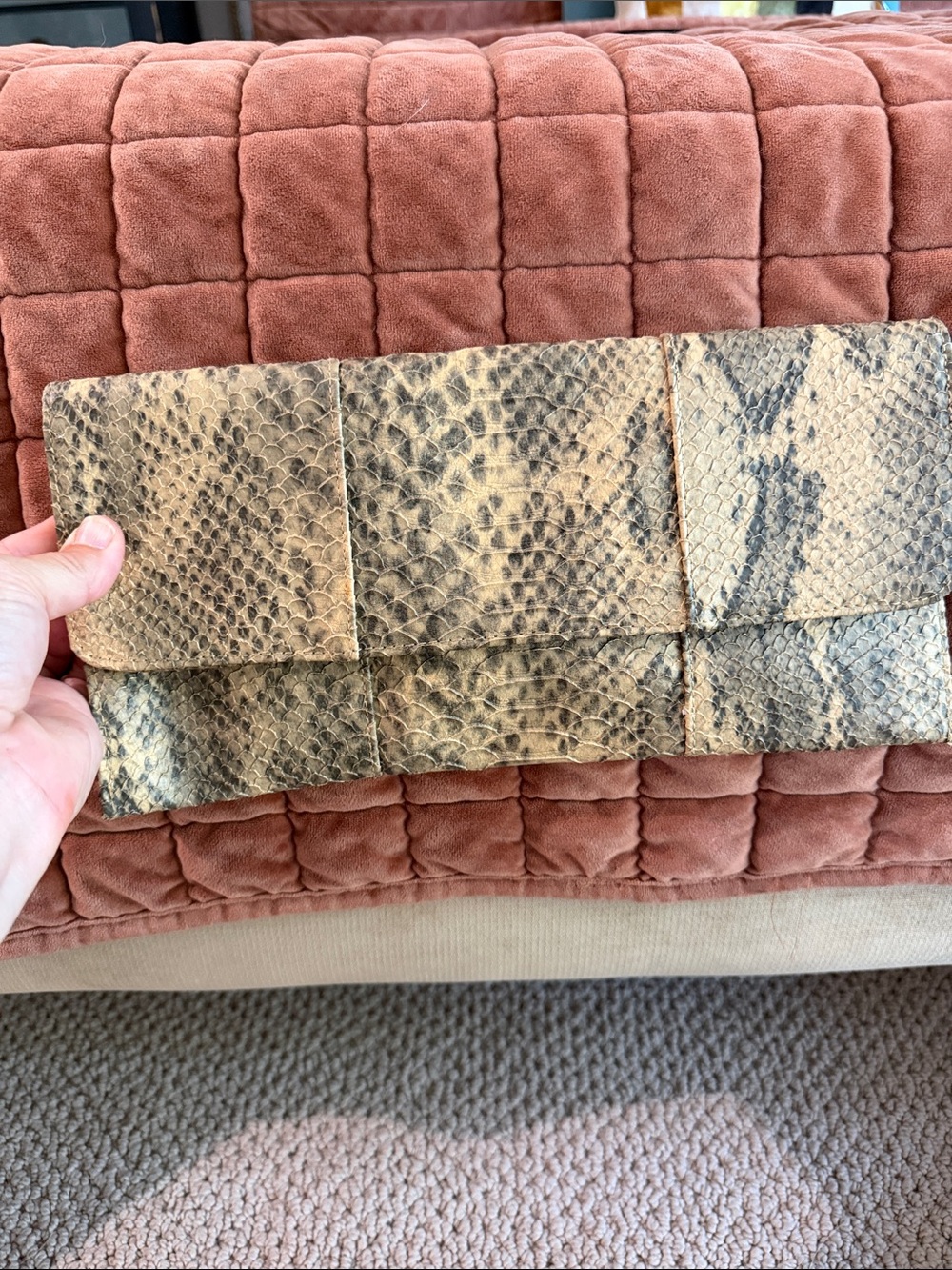 Urban Expressions Snakeskin Foldover Clutch in Brown and Black